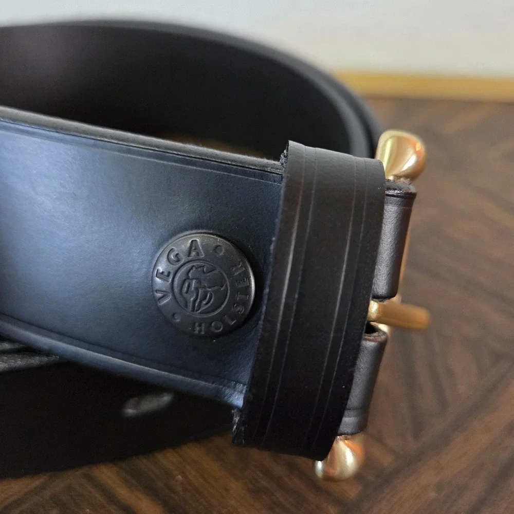Vega Holsters Black Leather‎ Belt Made in Italy Brass Buckle
